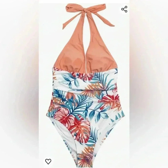 Cupshe One Piece Peach Floral  Bathing Suit Size Large - Picture 3 of 8